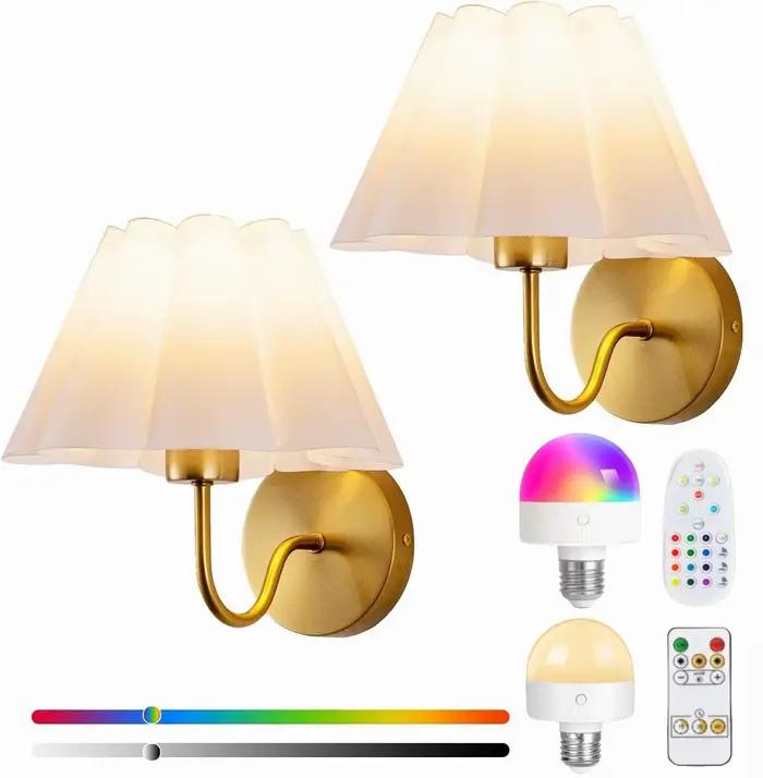 Applique murale à chargement sans fil alimentée par batterie, avec ampoule télécommandée RGB détacha