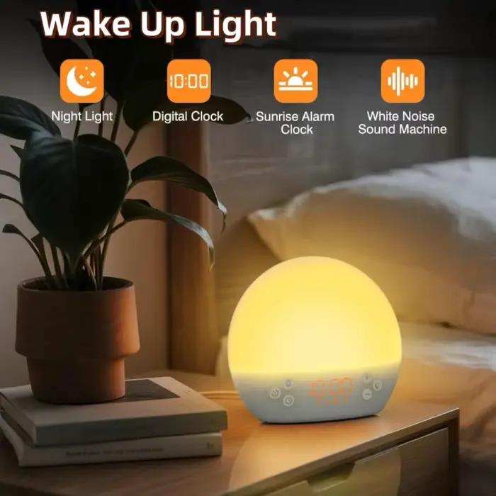 Réveil numérique Sunrise, lumière de réveil, Machine à bruit blanc, haut-parleur Bluetooth, lampe no