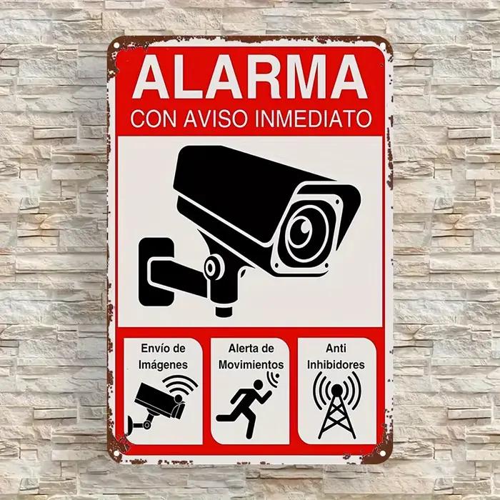 Panneau d'alarme pour caméra de sécurité - Plaque de surveillance avec texte en espagnol (ALARMA CON