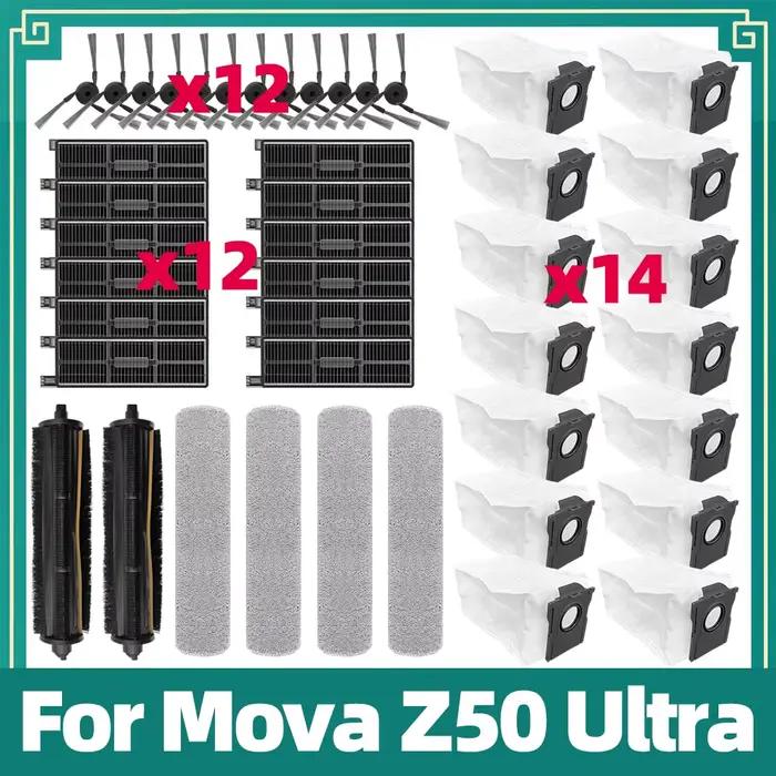 Compatible pour Mova Z50 Ultra Robot Aspirateur Kit de Remplacement Brosse Principale et Latérale Fi