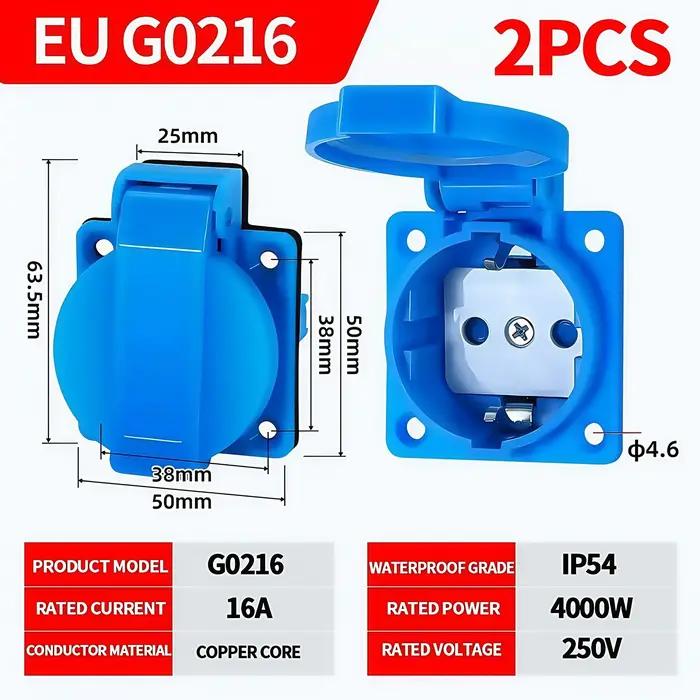 Heavy Duty IP54 16A Waterproof Socket | Euro 2-Pin with Safety Cover for Outdoor Machinery & Marine 
