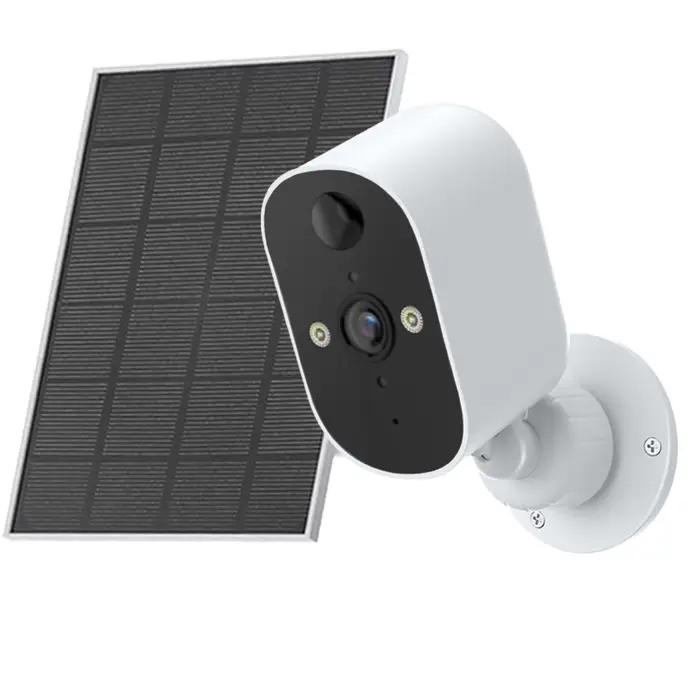 Caméra de sécurité solaire sans fil extérieure 3MP avec projecteur, vision nocturne couleur, sirène 