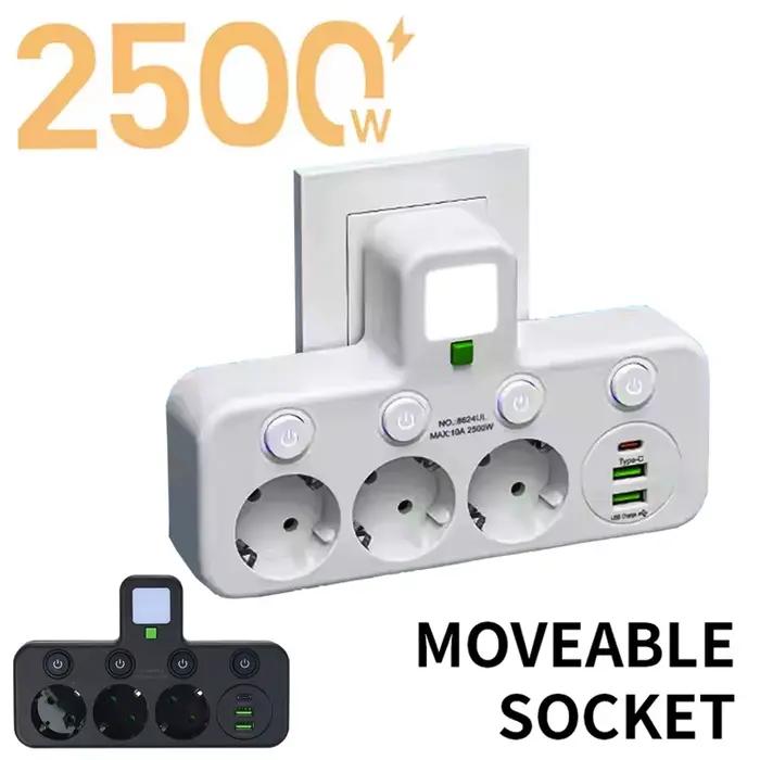 Multiprise murale avec prise EU, 3 prises, multiprise électrique murale pour la maison et le bureau