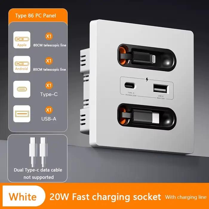 Prise intelligente universelle avec ligne de Charge 20W, Charge rapide, Port USB C, panneau mural d'