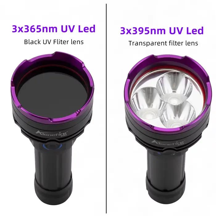 3 Led 30W 365nm/395nm lampe de poche UV haute puissance durcissement aux ultraviolets Scorpion miner