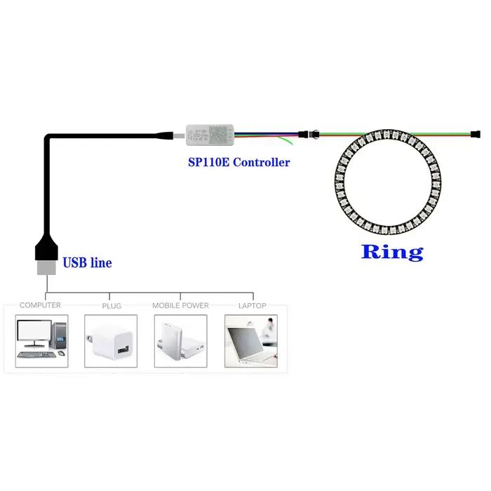 WS2812B Led 8/16/24/35/45Led Pixel SP110E Kit de contrôleur Gyverlamp RGB anneau adressable individu