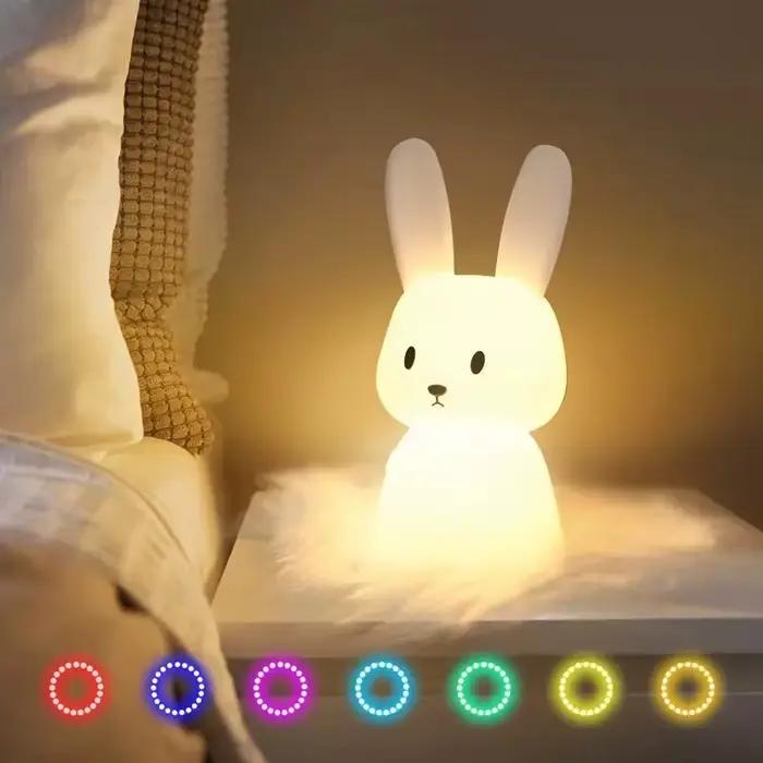 LED veilleuse Silicone lapin capteur tactile lampe mignon Animal lumière chambre décor cadeau pour e