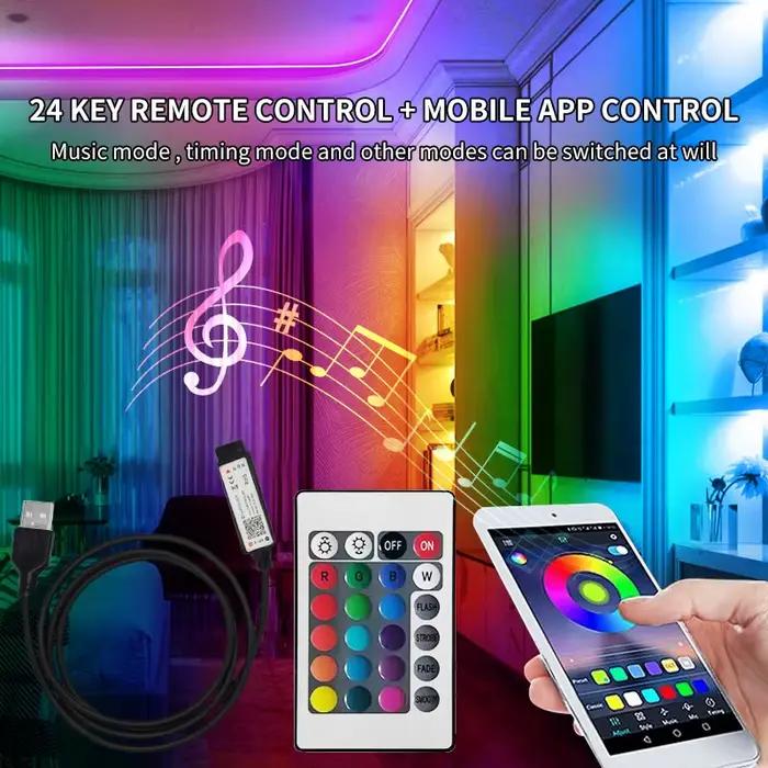 Bande lumineuse RGB LED USB, SMD 2835, 5V, flexible, 3m, ruban de lumière intelligent, Bluetooth, po