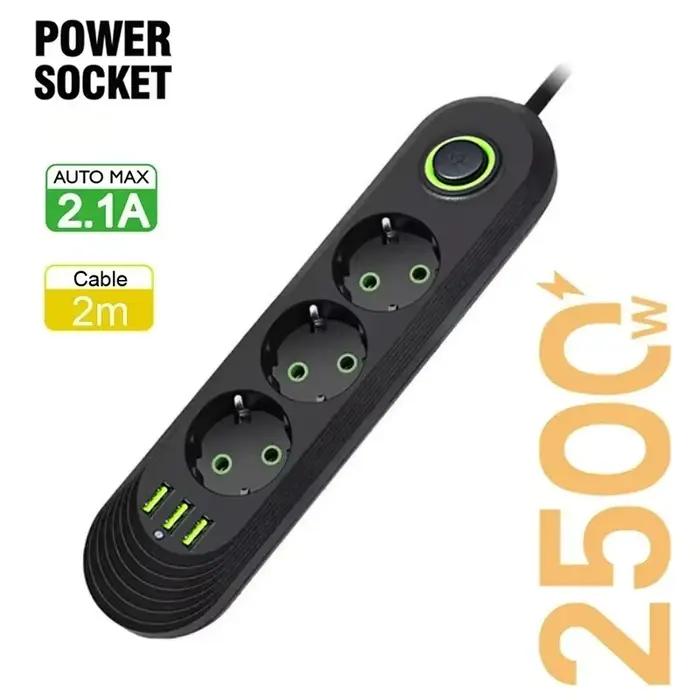Multiprise 2500W avec prise EU, filtre réseau et ports USB pour recharge, 1 pièce