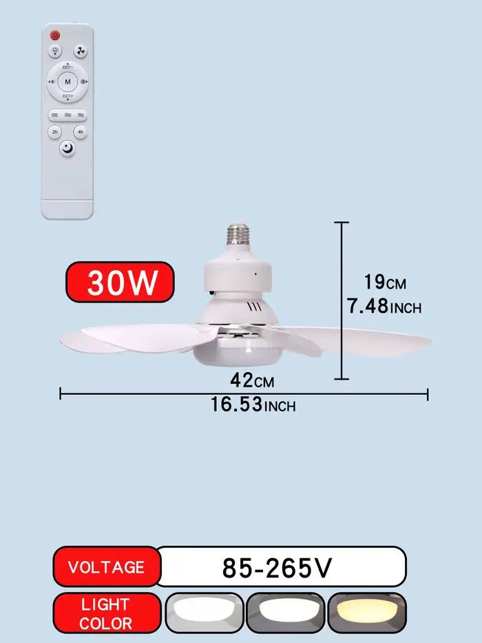 Ventilateur de plafond LED E27 avec télécommande, 30W 40W, fonction de gradation, adapté au salon, a
