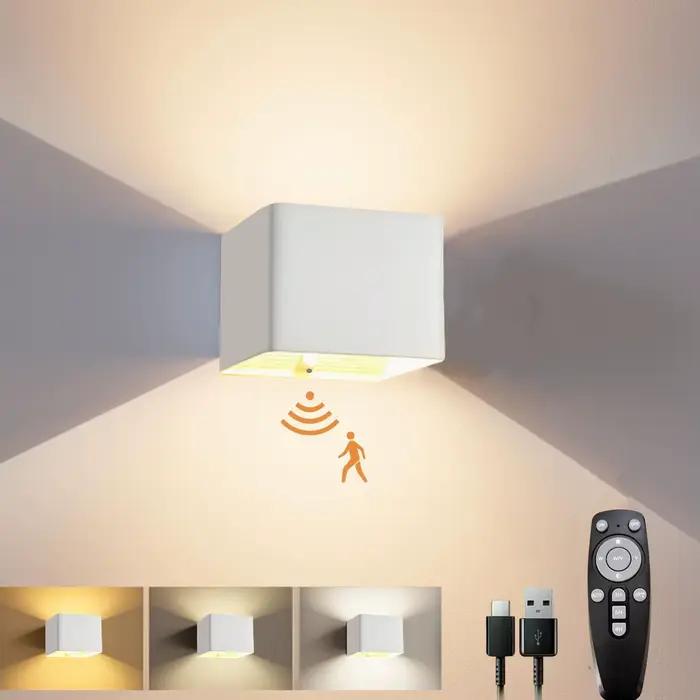 Applique murale sans fil à piles rechargeable avec capteur de mouvement et télécommande, applique mu