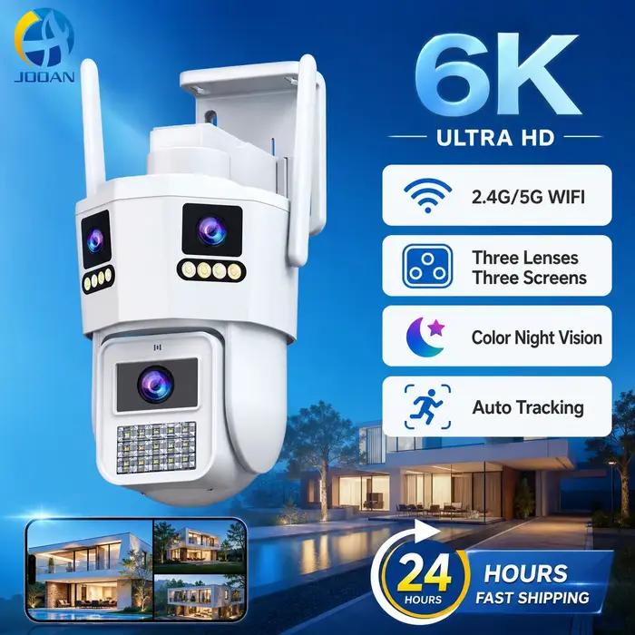 Caméra WiFi extérieure JOOAN 6K 12MP à trois objectifs, suivi de mouvement, PTZ, caméras vidéo, prot