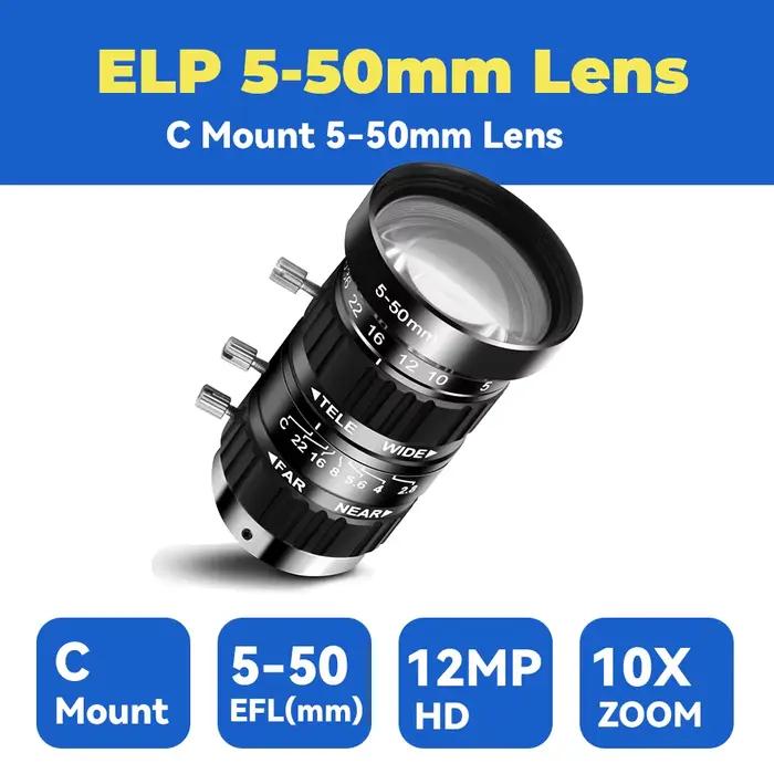 Objectif zoom manuel ELP CCTV C Mount 5-50 mm Varifocal 12MP Haute qualité pour caméras USB ELP 48MP