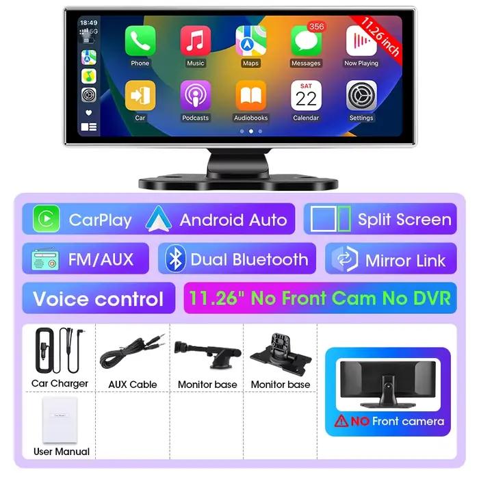 10/11.26 pouces Dash Cam 4K voiture DVR sans fil Carplay et Android Auto GPS Navigation enregistreur