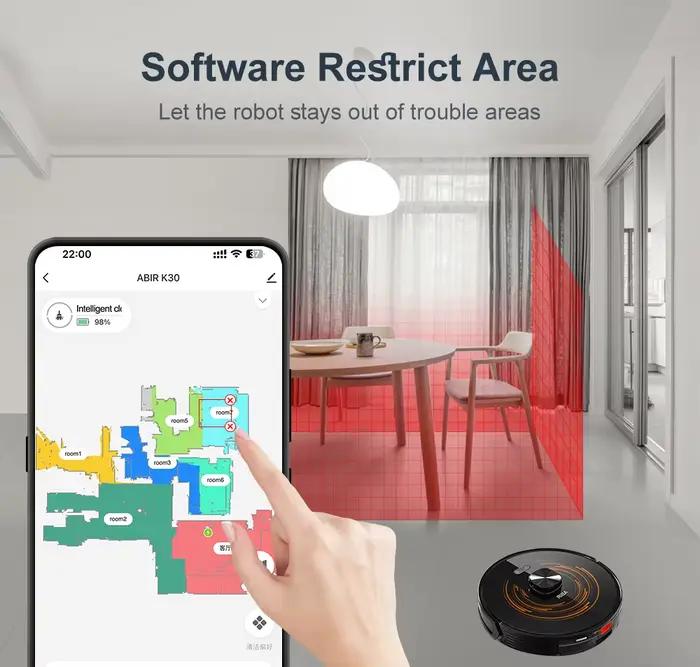 (code promo: AA2000)Robot aspirateur ABIR K30 à vidage automatique S6, aspiration 6500PA, cartes mul