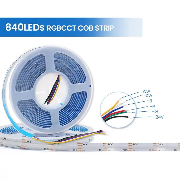 RGBCCT RGBW RGBWW RGB COB LED bande lumineuse 24V 840 784LED s/m haute densité bande Flexible réglab