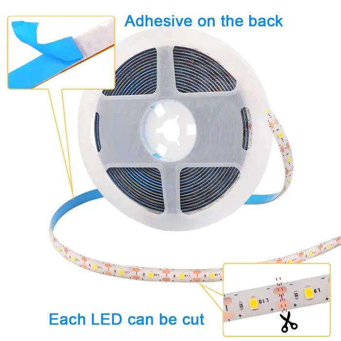 Bande lumineuse LED USB 5V, batterie SMD 2835 3528 60LED 0.5m 1m 2m 5m, blanc froid, ruban bleu chau