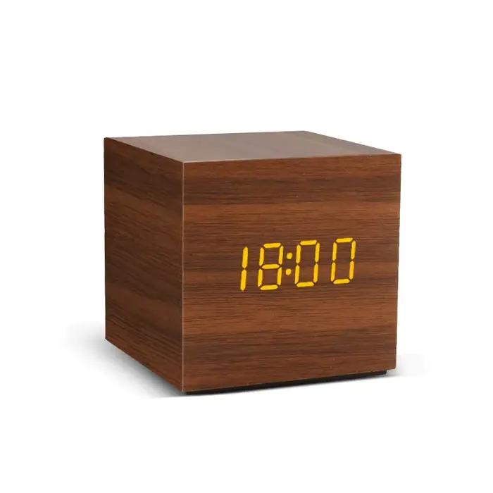 Réveil LED montre en bois Table commande vocale numérique bois Despertador USB/AAA alimenté horloges