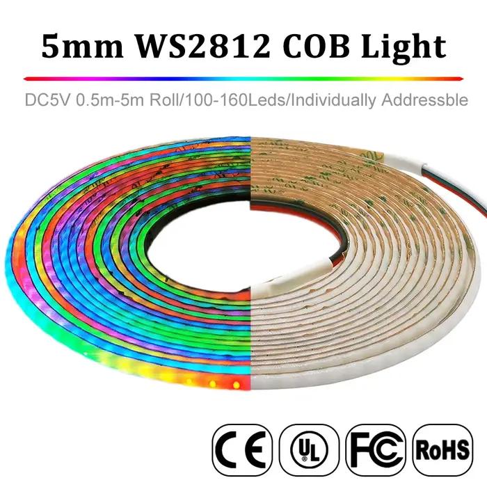Bande lumineuse LED COB RGBIC 5V WS2812B, 5mm, adressable individuellement, Flexible, 60 100 160 dio