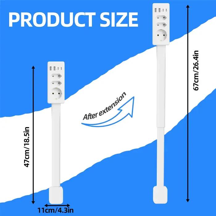 Multiprise Rétractable avec Prises USB-A et USB-C, Prise Secteur CA, Prise en Charge de la Charge Ra