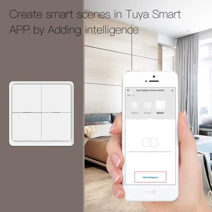 MOES 4 Gang Tuya ZigBee sans fil 12 scène interrupteur bouton poussoir contrôleur alimenté par batte