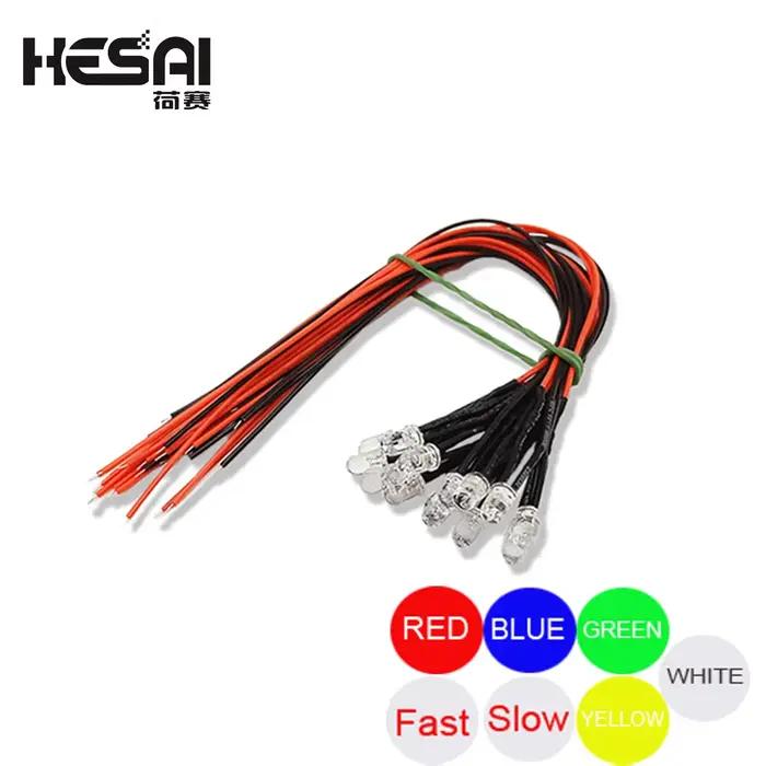 10 pièces 5mm LED 5-12V 20cm pré-câblé blanc rouge vert bleu jaune UV RGB Diode lampe décoration Dio