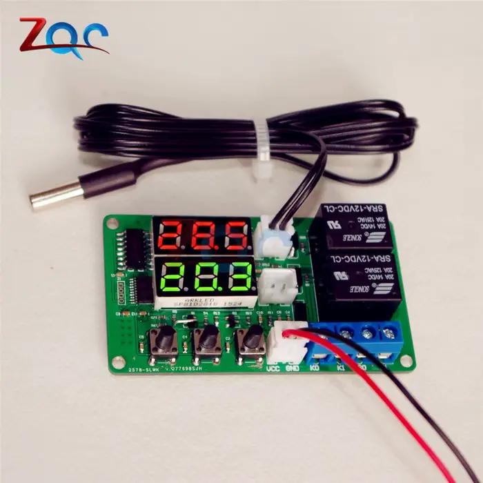 Thermostat à double affichage numérique LED DC 12V, régulateur de température, interrupteur d'alarme