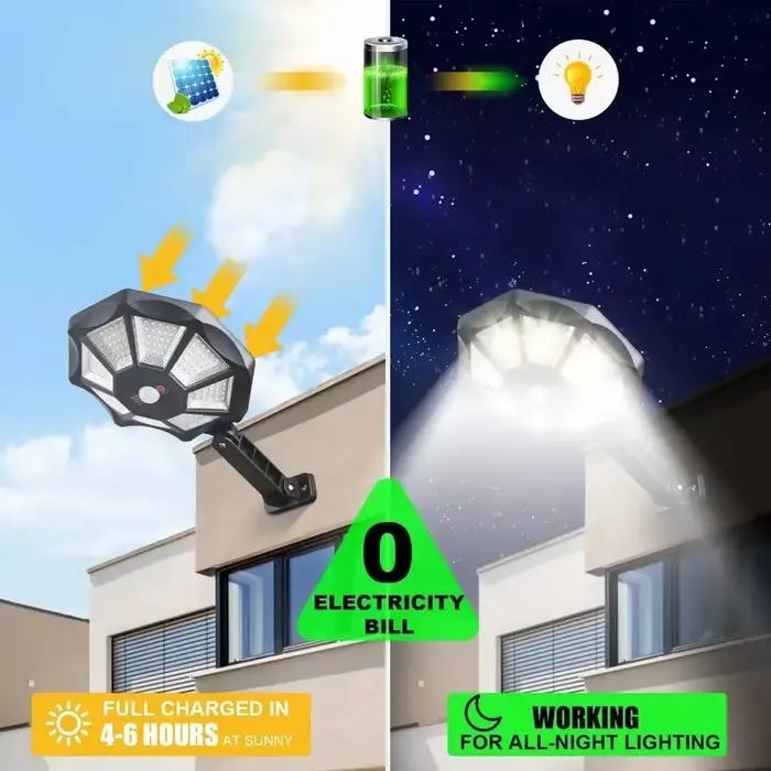 168 LED lumières solaires 12h éclairage sécurité projecteurs extérieur capteur de mouvement étanche 