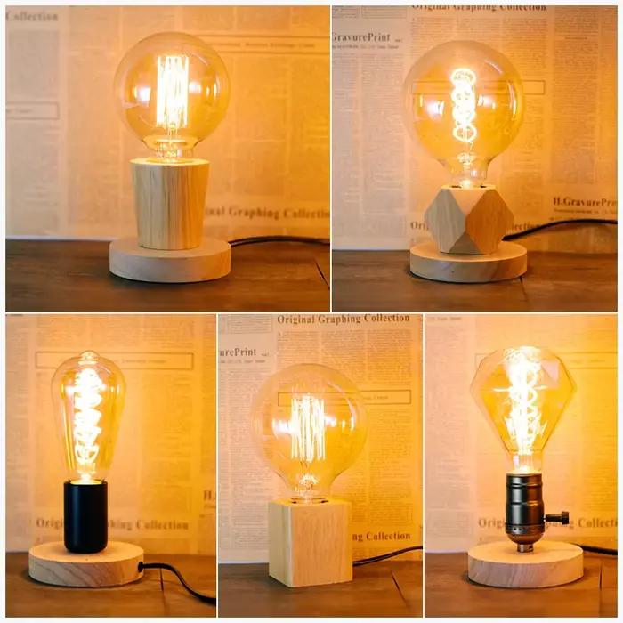 Lampe de Table en bois rétro moderne polyèdre E27 lampe de bureau prise ue salon chambre lampe de ch