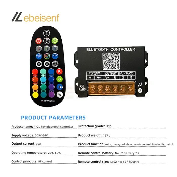 Contrôleur de variateur intelligent Bluetooth RGB DC 5V 12V 24V 30A et télécommande RF sans fil à 29
