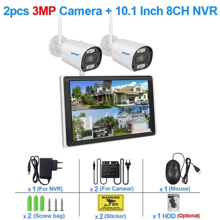 Caméra sans fil Smar 3/5MP avec moniteur 10,1 pouces, kit de caméra de surveillance WiFi CCTV, kit d