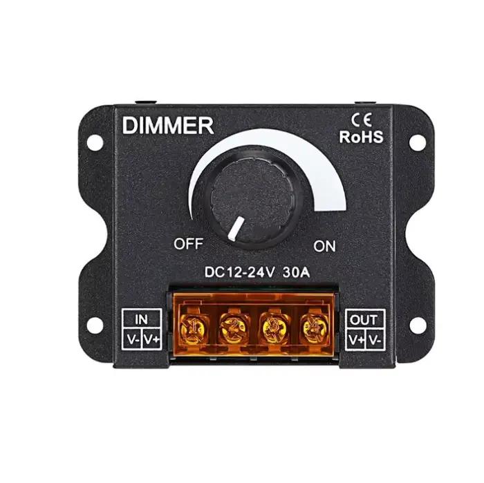 Variateur de bande lumineuse LED, contrôleur de gradation PWM DC 12V/24V 30A, bouton de réglage de l