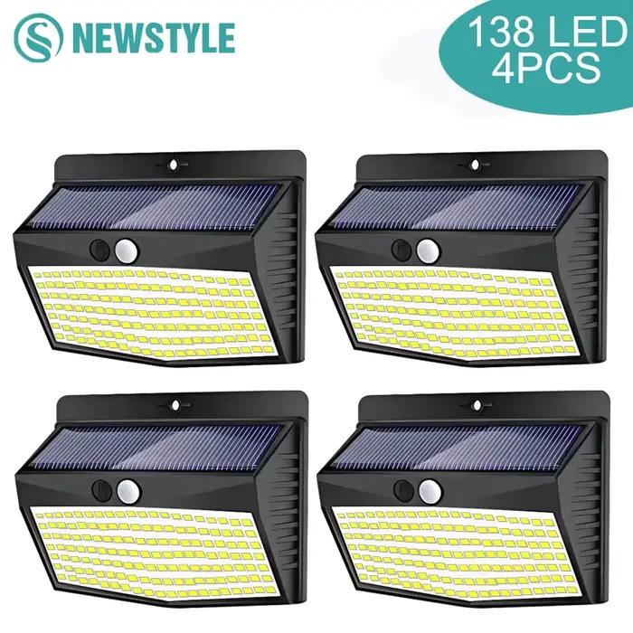 138 LED lumière solaire extérieure 4 pièces lampe murale solaire capteur de corps humain 3 Mode étan