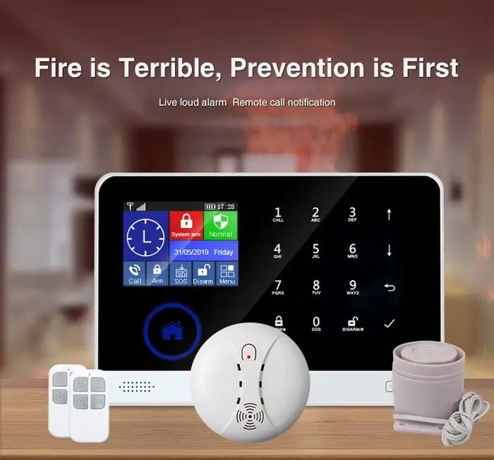 Système d'alarme tactile sans fil, wi-fi, GSM, détecteur de fumée et d'incendie