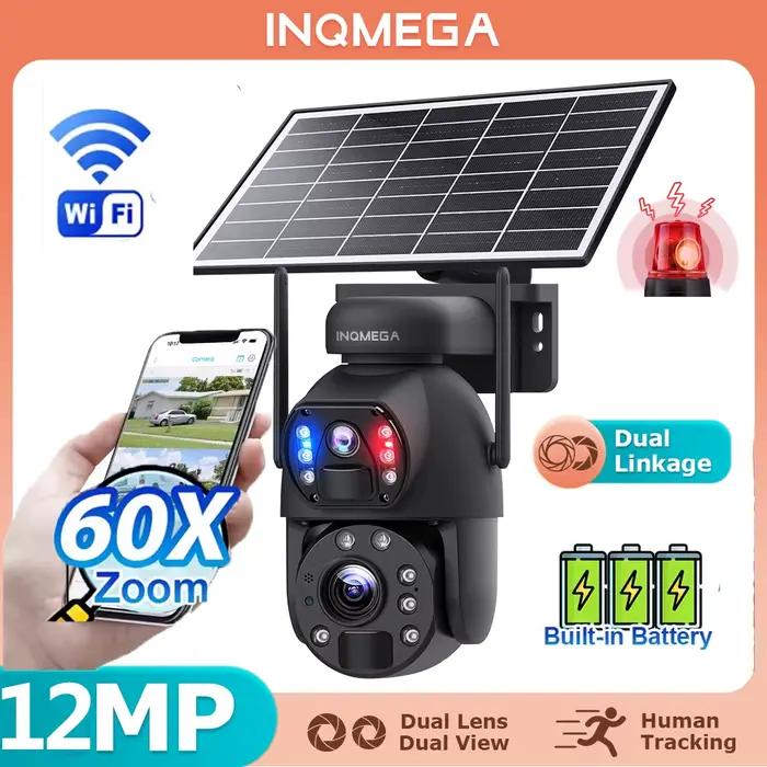 Caméra solaire INQMEGA 4G Sim 6K 12MP avec zoom 60X, double objectif, enregistrement, suivi humanoïd