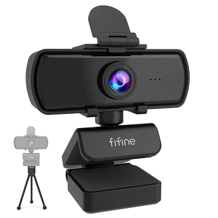 Webcam PC FIFINE 1440p Full HD avec microphone, trépied, pour ordinateur de bureau et ordinateur por