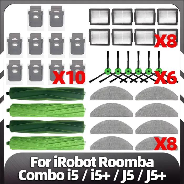 Compatible pour iRobot Roomba Combo i5, i5 +, j5, j5 +, brosse latérale principale, filtre HEPA, sac