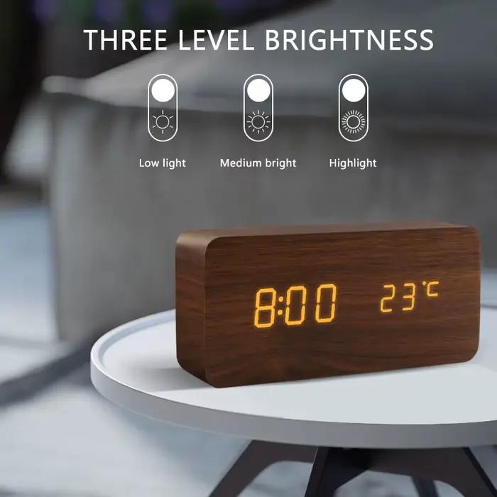 Réveil LED en bois, commande vocale