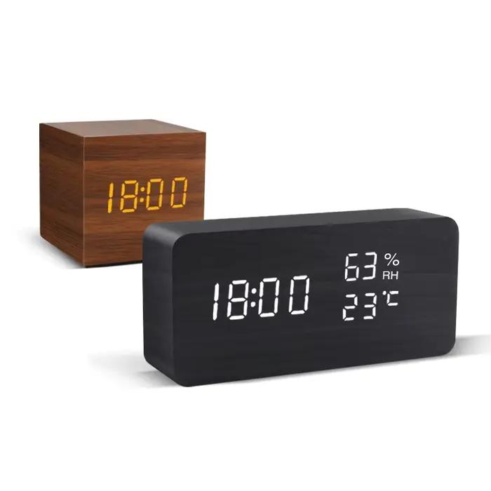 Réveil LED en bois, commande vocale