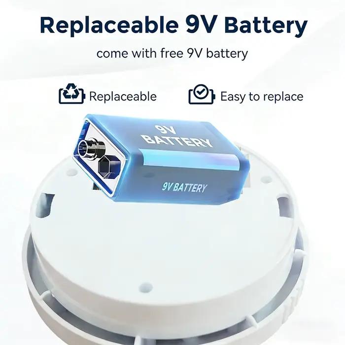 Détecteur de fumée 9V, batterie remplaçable