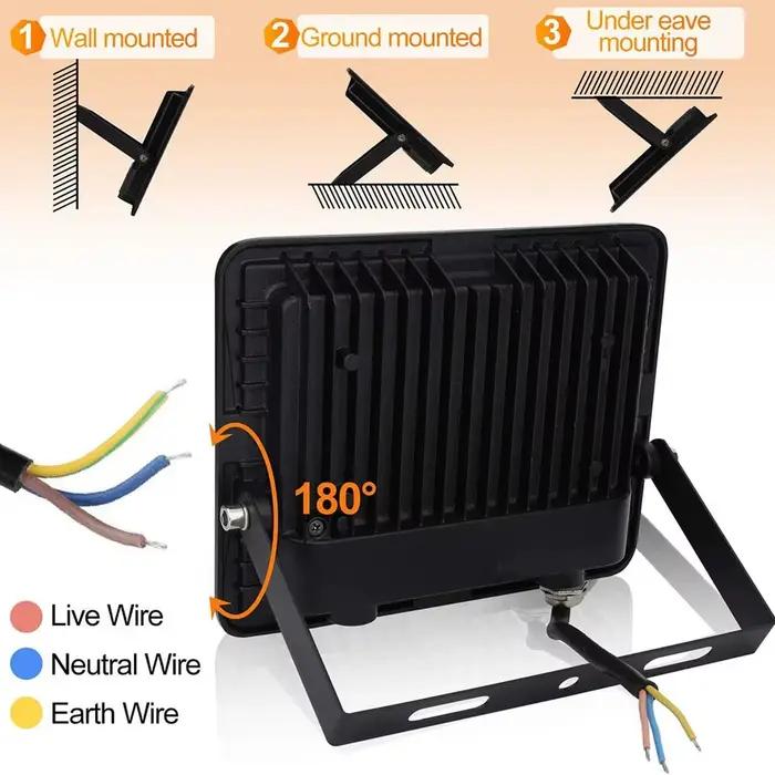 Projecteur LED à détecteur de mouvement 10W 20W 30W 50W 100W IP66 Étanche Allumage/Extinction automatique Économie d'énergie pour lampe de sécurité de jardin extérieur