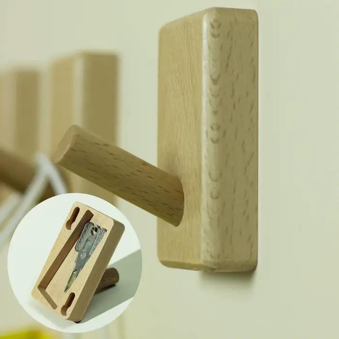 Crochet mural en bois, rangement caché