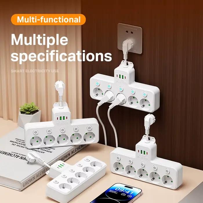 Multiprise 4/5 voies, prise multicontact EU avec 2 ports USB