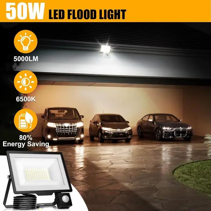 Projecteur LED à détecteur de mouvement 10W 20W 30W 50W 100W IP66 Étanche Allumage/Extinction automatique Économie d'énergie pour lampe de sécurité de jardin extérieur