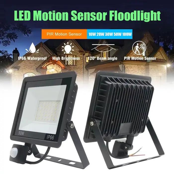 Projecteur LED extérieur étanche avec détecteur de mouvement 10W 20W 30W 50W 100W 220V – Lumière de sécurité et phare