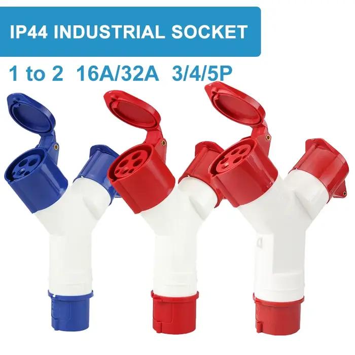 Prise industrielle multifonctionnelle 3 broches 16a 32a entrée 1 sortie 3 prises IP67 étanche à la poussière IP44 trois voies