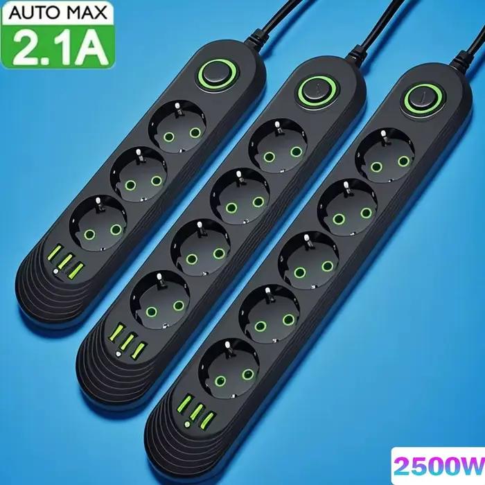 Multiprise 2500W avec Prise EU, Filtre Réseau, Ports USB pour Recharge, Protection Contre Surcharges, Prise avec Prise, Haute Tension, Câble 2M, Intégrale Protection Sécurité Élégante Occasions Spéciales