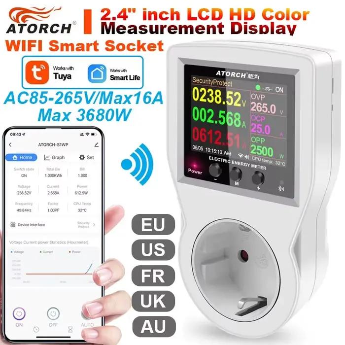 265V 16A Tuya WIFI prise intelligente wattmètre numérique consommation d'électricité puissance Kwh avec interrupteur