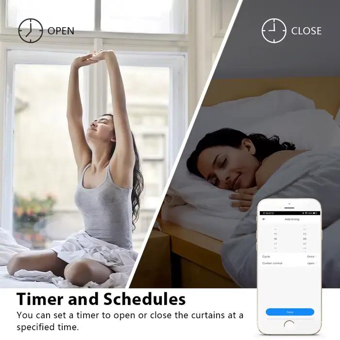 Rideaux électriques CLOUDRAKER avec contrôle par application, commande vocale, automatisme solaire, minuterie et partage familial pour salons, chambres et bureaux à domicile