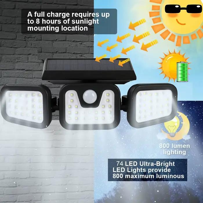 74 LED capteur de mouvement solaire lumière extérieure mur porte d'entrée cour Garage voie éclairage de noël 3 Modes de